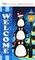 G128 - Christmas Garden Flag, Christmas and Winter Themed Decorations - Welcome Three Cute Penguins,  | 12x18 Inch | Printed 150D Polyester - Rustic Holiday Seasonal Outdoor Flag